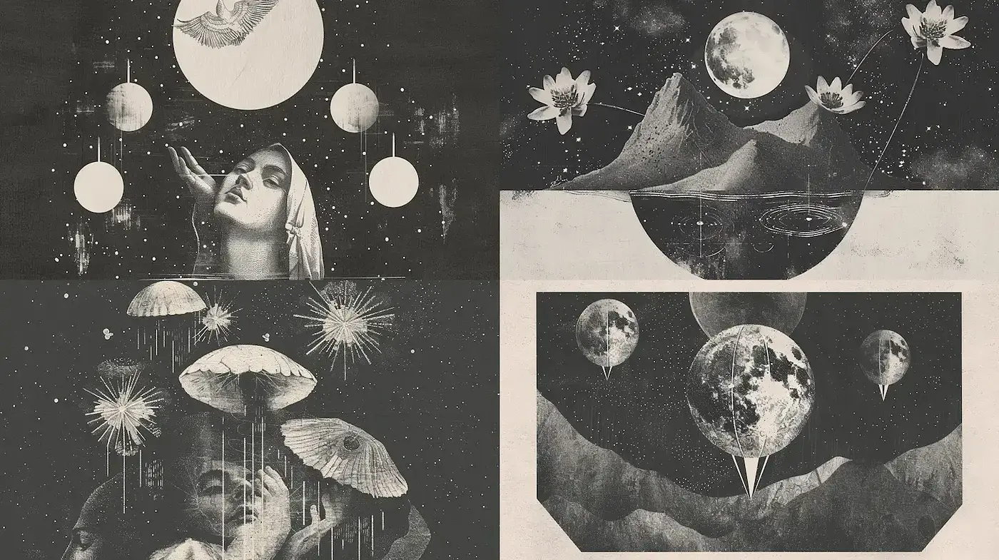 Surreal Cosmic Visions with Monochrome Aesthetics - Midjourney sref style