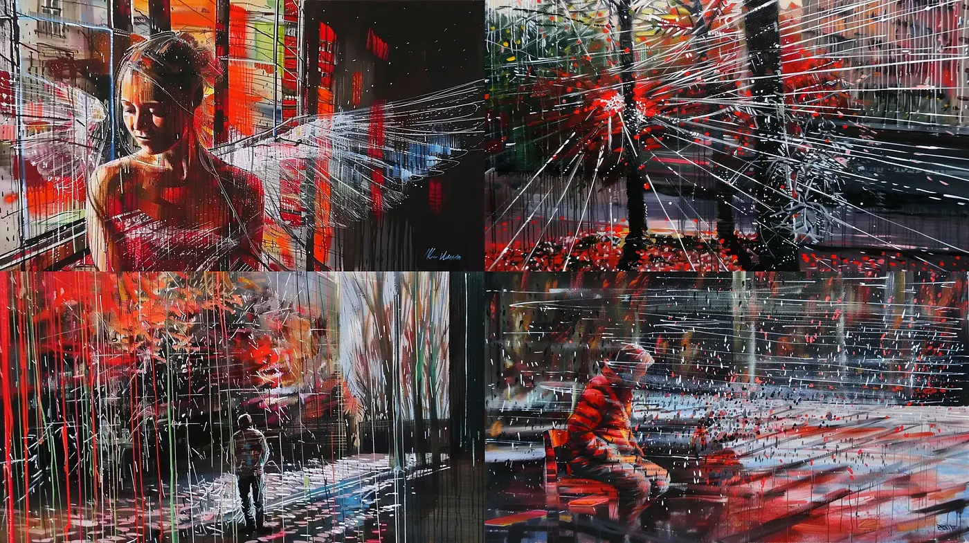 Dynamic Abstract Cityscapes with Expressive Chromatic Vibrancy - Midjourney sref style