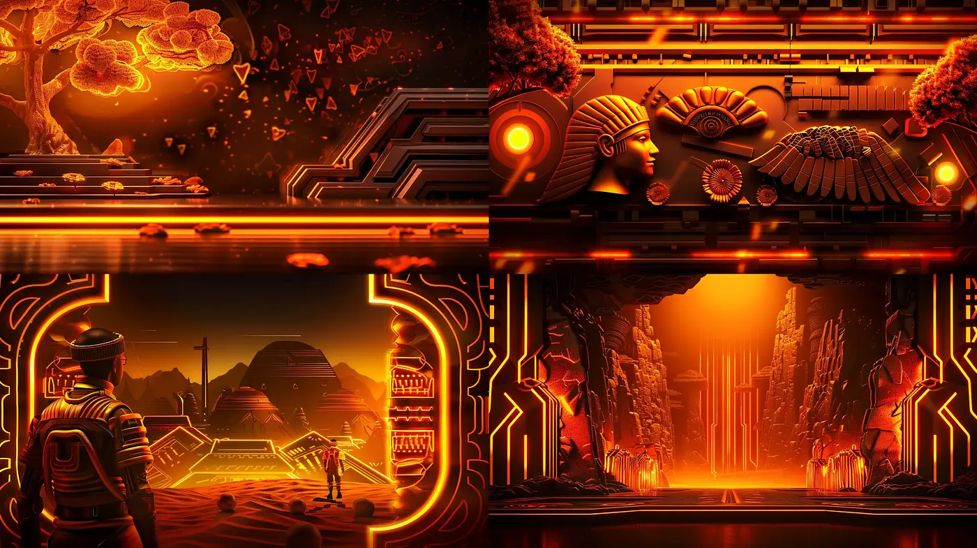 Neo-Pharaonic Cyberpunk Reverie - Midjourney sref style