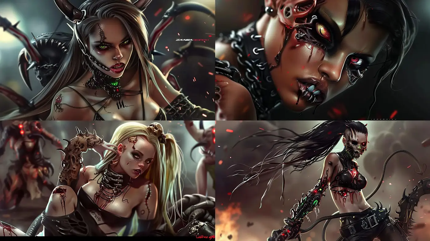 Dark Fantasy Cyborg Elegance with a Sinister Edge - Midjourney sref style