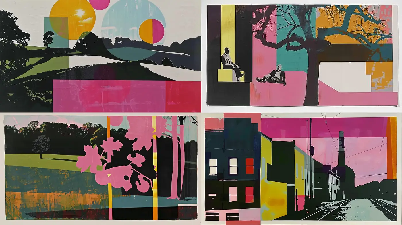 Patchwork of Modernity: A Textured Blend of the Abstract and Concrete in Art - Midjourney sref style