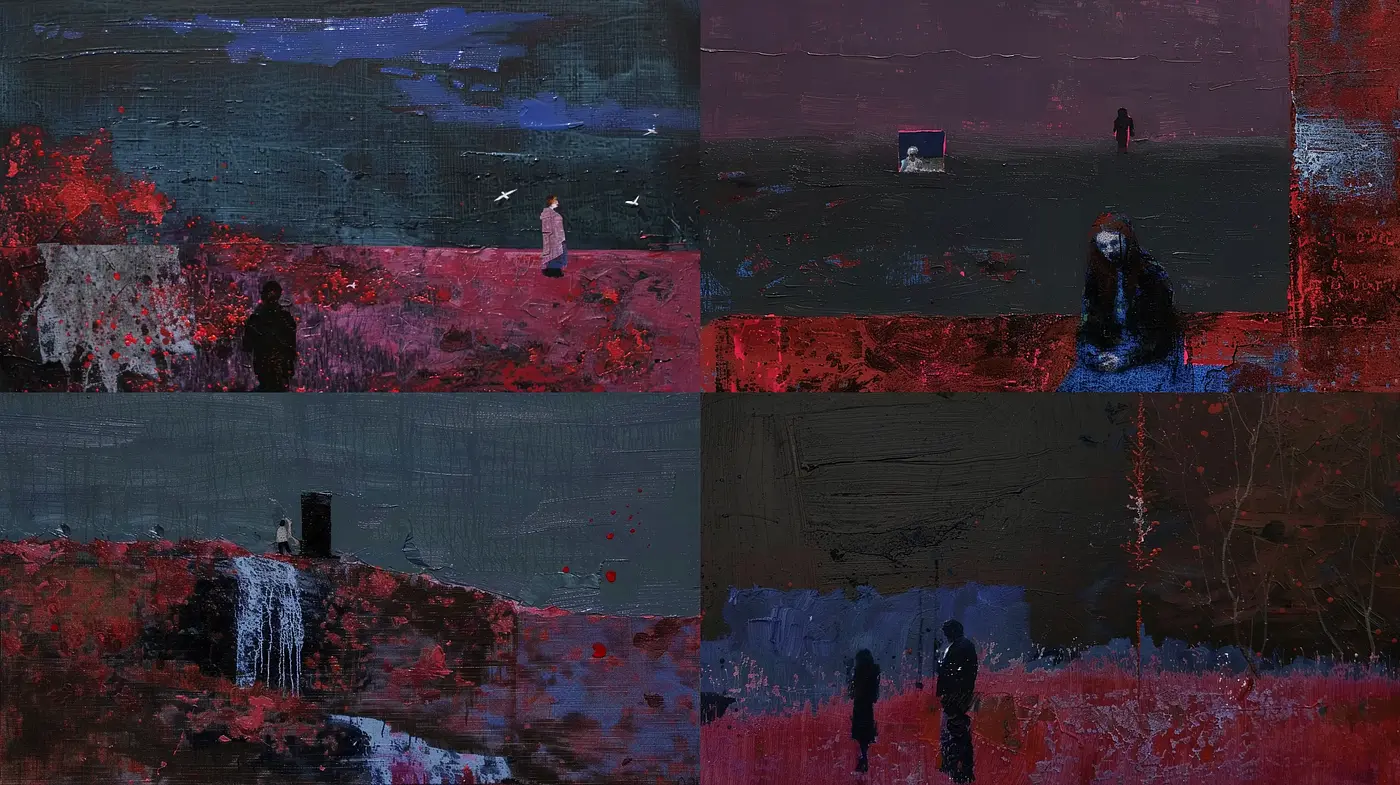 Abstract Twilight Serenity: A Melancholic Fusion of Textures and Shades - Midjourney sref style