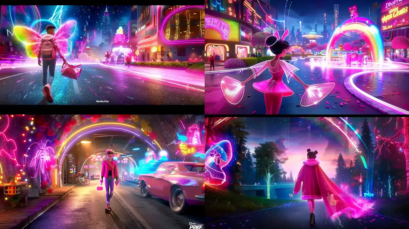 Neon Fantasy Dreamscape with Retrofuturistic Overtones - Midjourney sref style