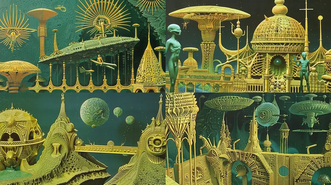 Surrealistic Futurism with Organic Structures and Intricate Details - Midjourney sref style