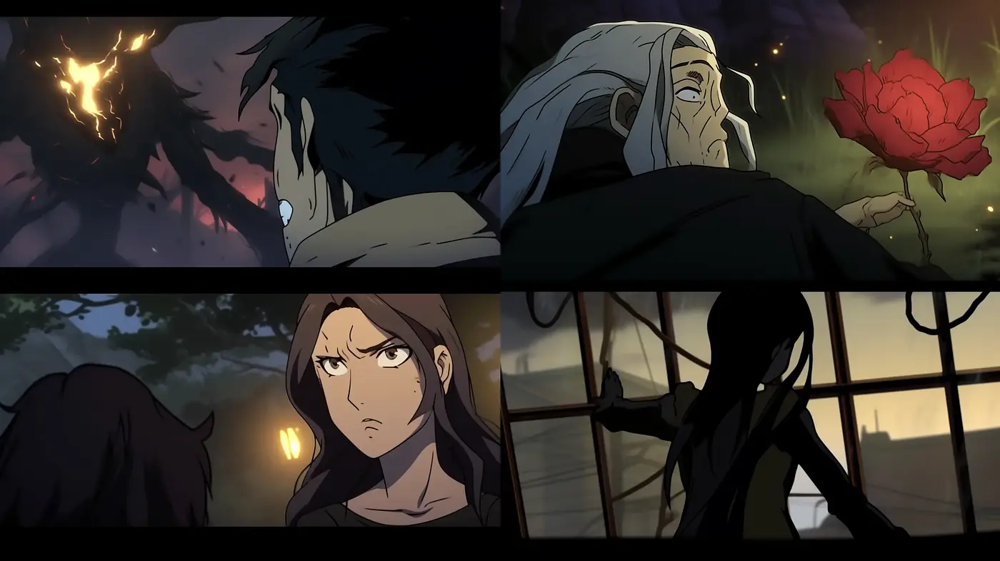 Dramatic Anime-Inspired Digital Illustrations with Emphasis on Shadows and Nighttime Ambience - Midjourney sref style