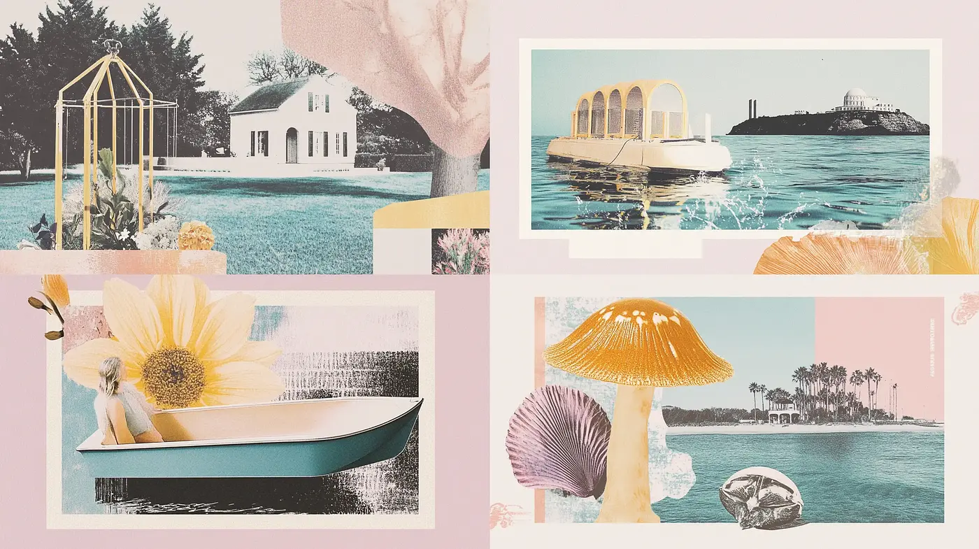 Whimsical Pastel Collage with Retro Marine Influence - Midjourney sref style