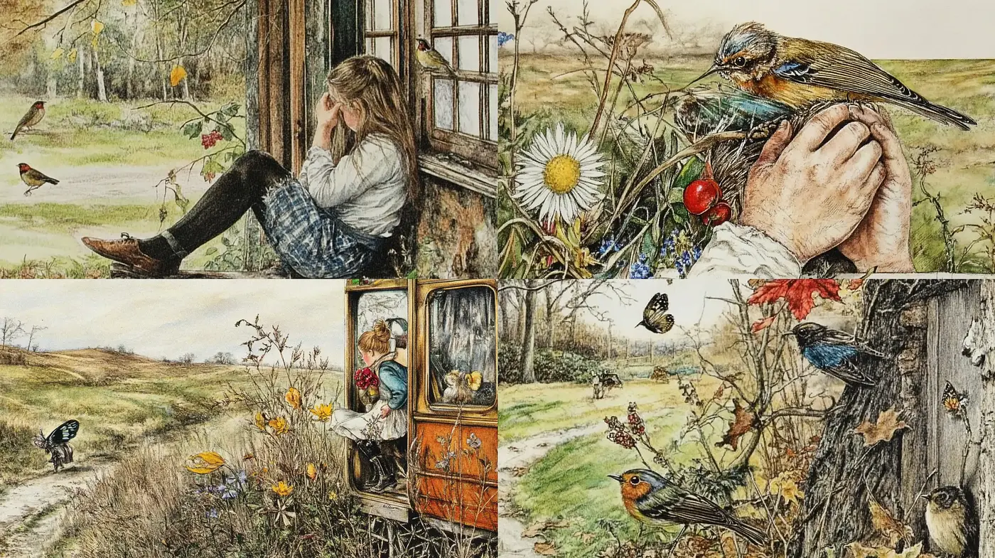 Idyllic Countryside Reverie with Rich Textural Detailing - Midjourney sref style