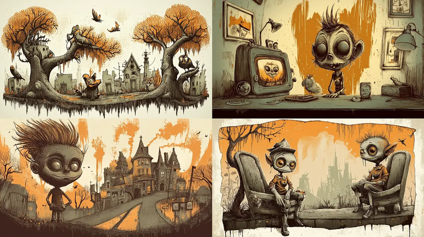 Whimsical Gothic Autumnal Panorama - Midjourney sref style