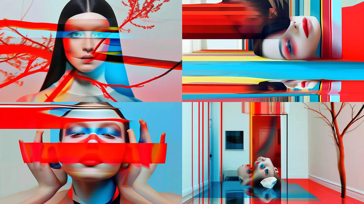 Vibrantly Surreal Digital Fusion with Saturated Palette and Abstract Forms - Midjourney sref style