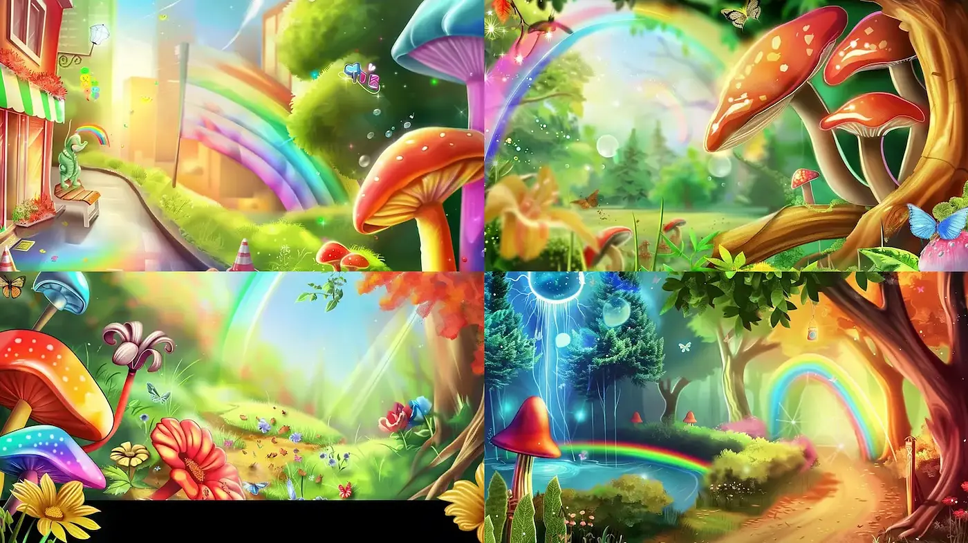 Vibrant and Whimsical Fantasy Landscape with Natural Elements - Midjourney sref style