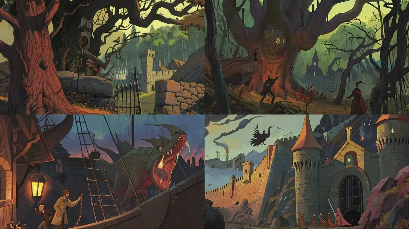 Enchanted Twilight Tales: A Mysterious and Mythical Artistic Saga - Midjourney sref style