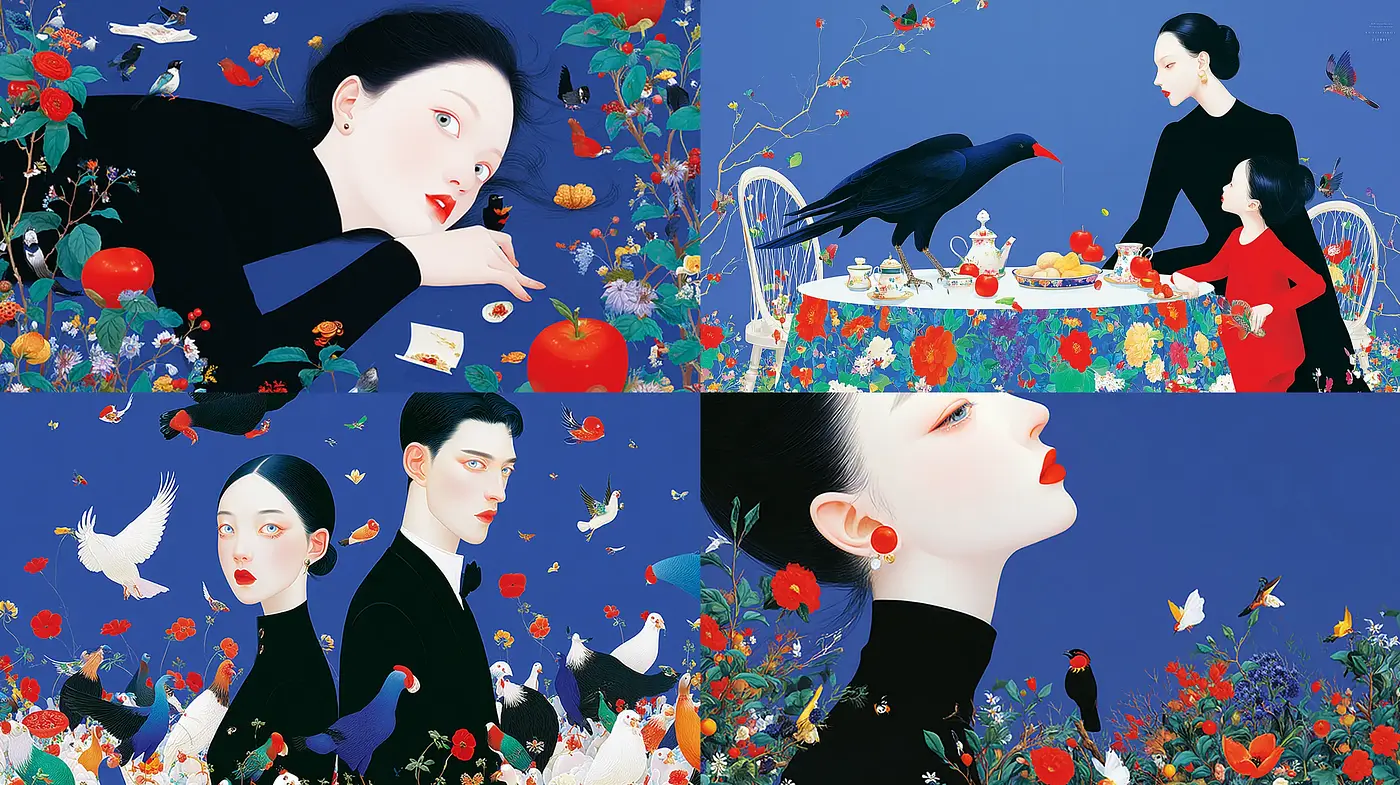 Vibrant and Enigmatic Illustrations with a Whimsical Touch - Midjourney sref style