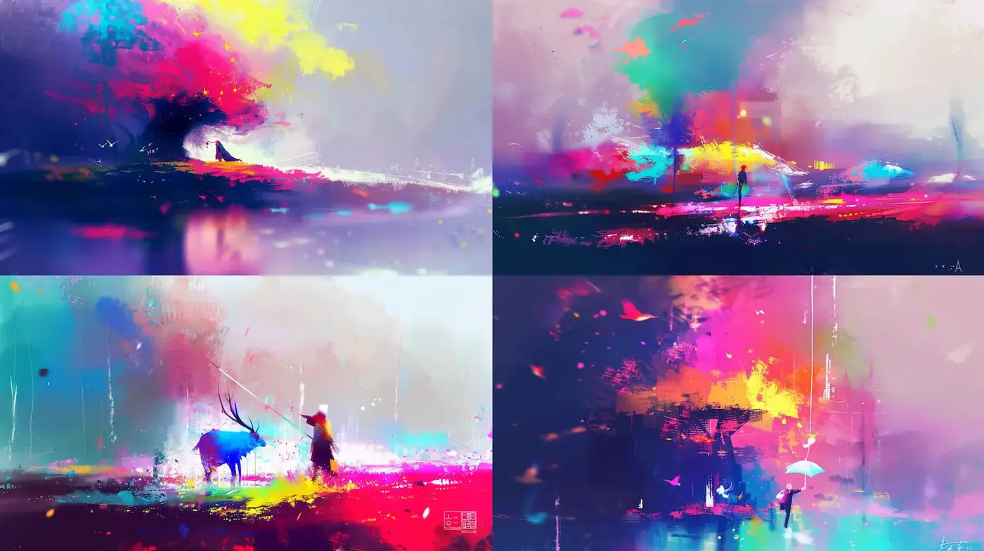 Vibrant Abstract Landscape with Ethereal Qualities - Midjourney sref style