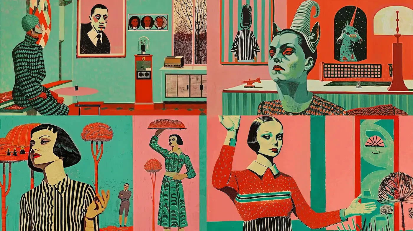 Surreal Mid-Century Inspired Art with a Whimsical Touch - Midjourney sref style