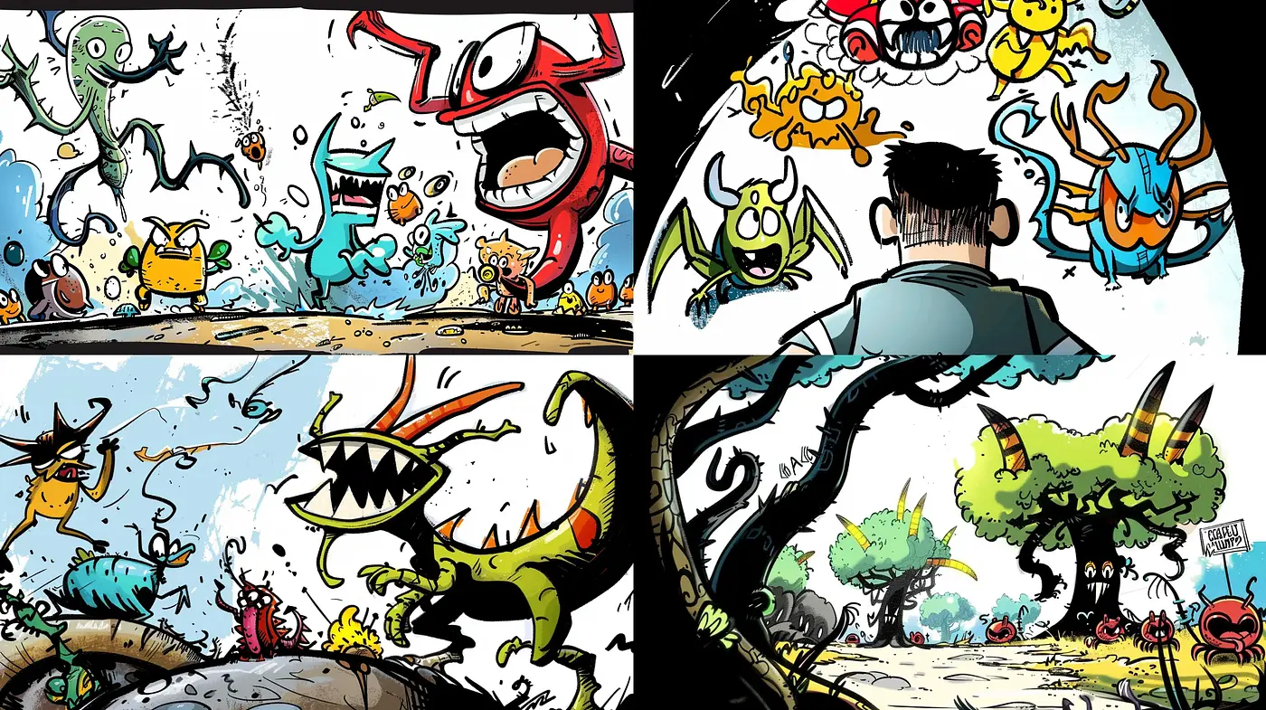 Energetic Comic Frenzy with Vivid Cartoonish Delights - Midjourney sref style