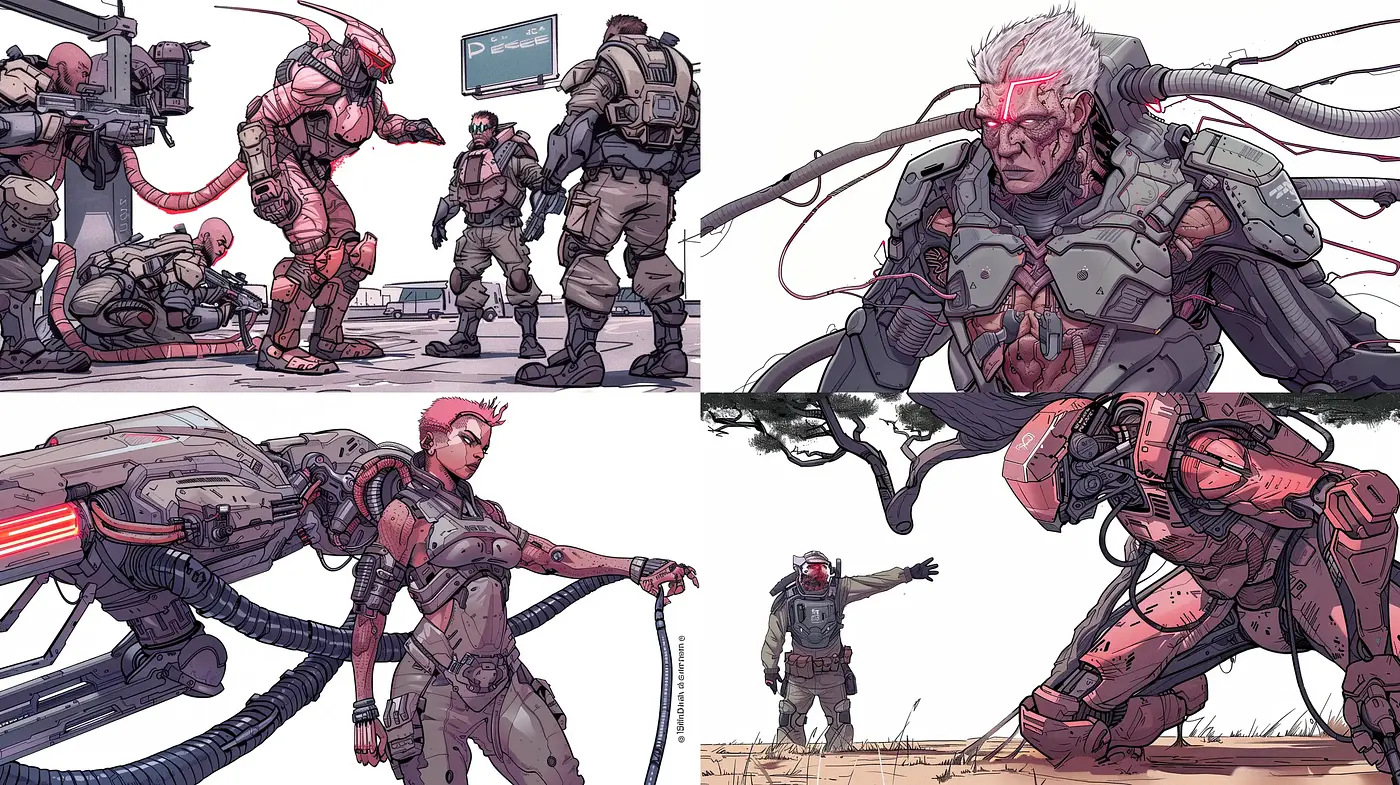 Futuristic Military Sci-Fi Illustration with Pastel Overtones - Midjourney sref style