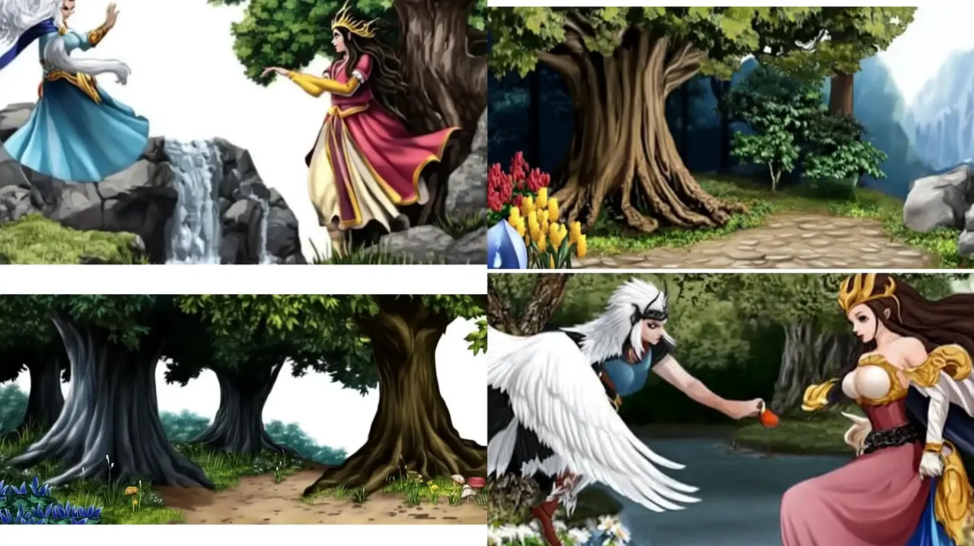 Enchanted Arbor Tales: A Stylized Depiction of Mythical Narratives - Midjourney sref style
