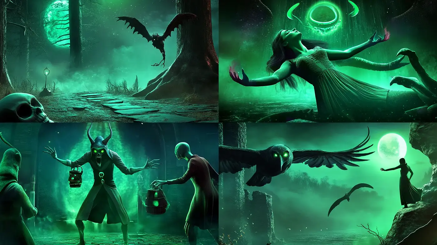 Ethereal Nocturnal Dreamscape with Green Tonal Harmony - Midjourney sref style