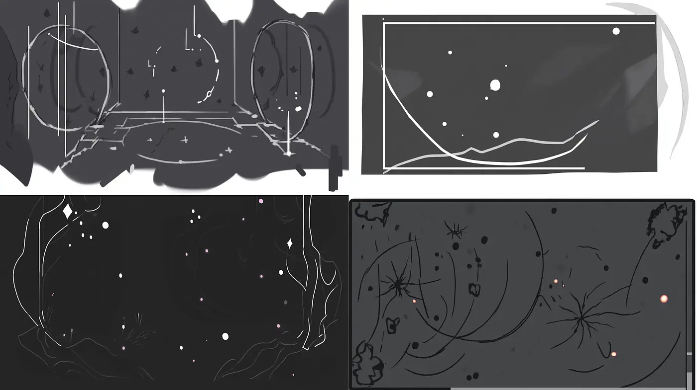 Monochrome Whimsy: Abstract Stardust and Ethereal Forms - Midjourney sref style
