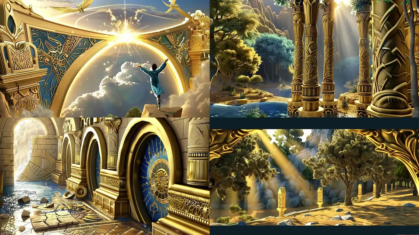 Ethereal Golden Hues of Mythological Dreamscapes - Midjourney sref style