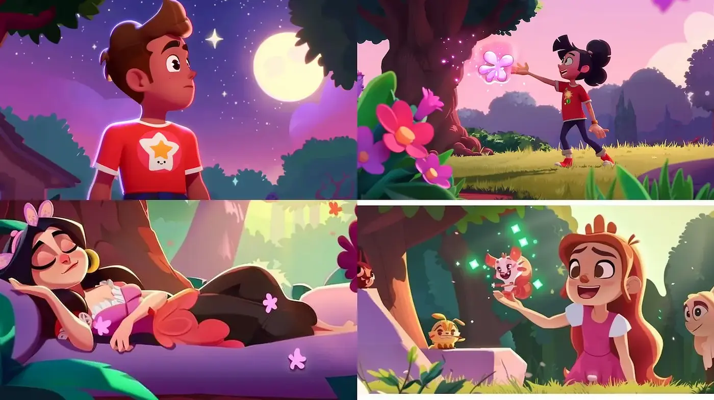 Whimsical and Vivid Cartoon Landscape with Nature Elements - Midjourney sref style