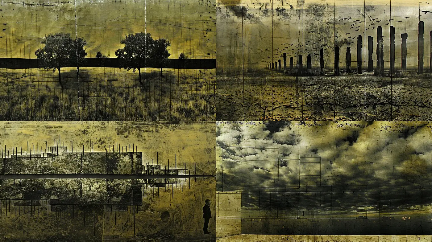 Somber Tones of Reflection: A Journey through Rustic Sepia Textures and Nostalgic Impressions - Midjourney sref style