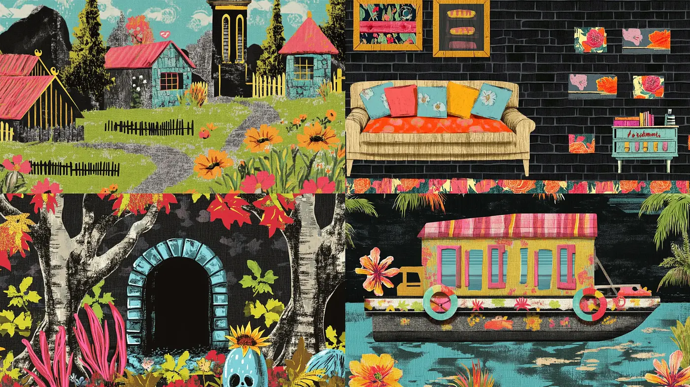 Eclectic Tapestry of Nostalgic Whimsy and Vintage Textures - Midjourney sref style