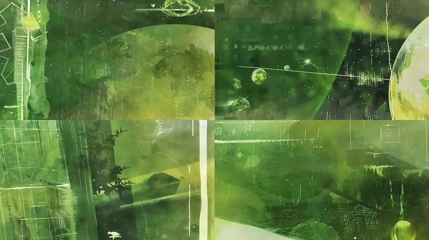 Lush and Ethereal Exploration of a Green-Tinted Universe - Midjourney sref style