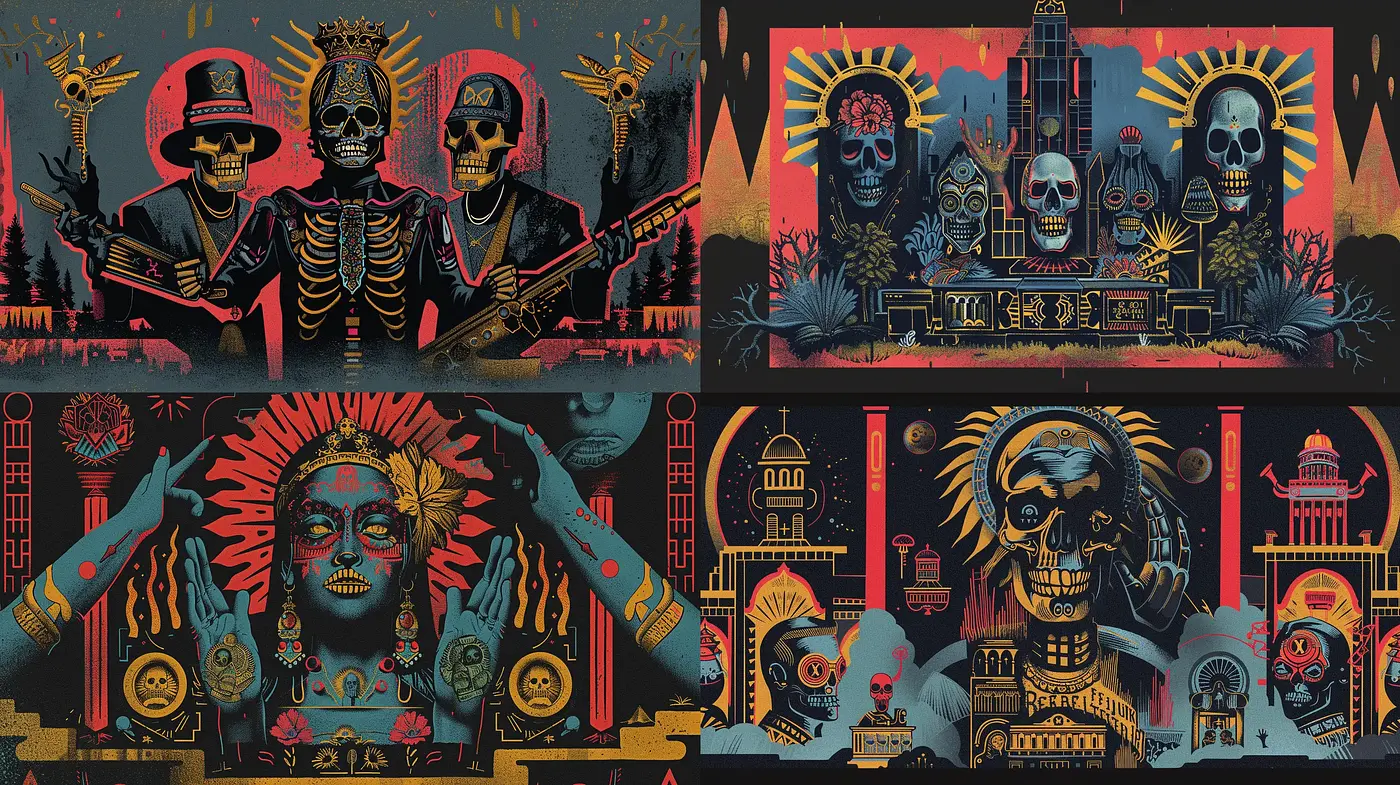 Eclectic Fusion of Retro Futurism and Mesoamerican Art - Midjourney sref style