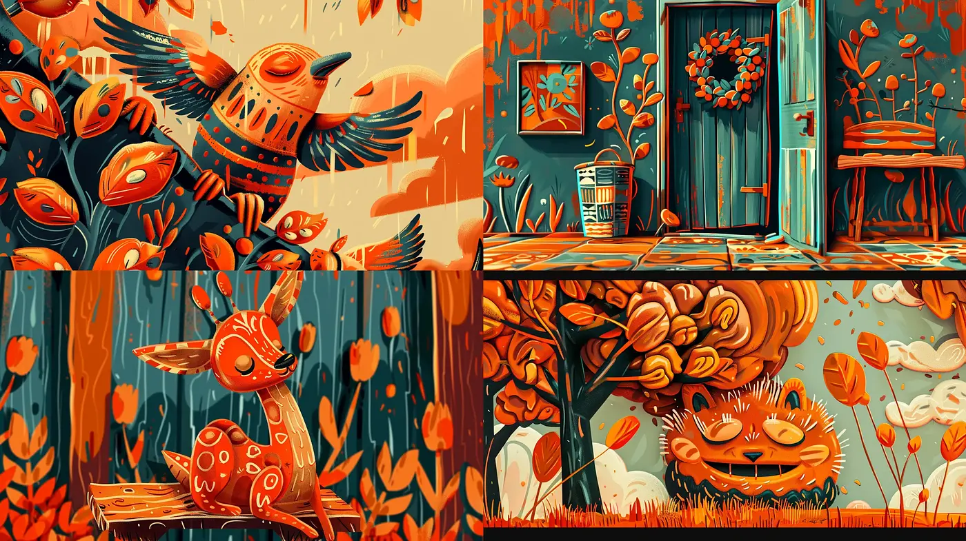 Autumnal Whimsy: Illustrative Fusion of Nature and Fantasy - Midjourney sref style