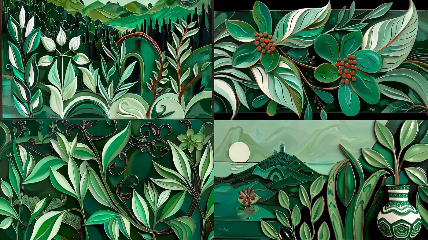 Lush and Vibrant Nature Inspired Art with a Whimsical Touch - Midjourney sref style