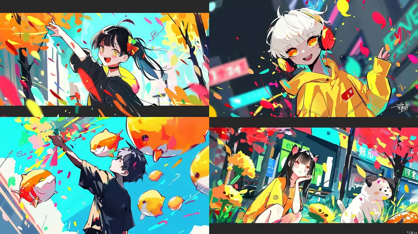 Vibrant and playful digital illustrations with a contemporary anime aesthetic - Midjourney sref style