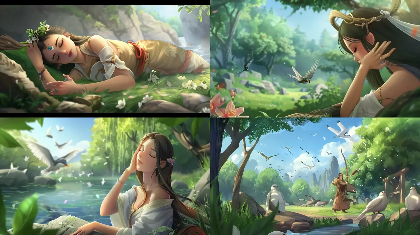 Serene Pastoral Fantasy: An Idyllic, Nature-Embraced Artistic Confluence - Midjourney sref style