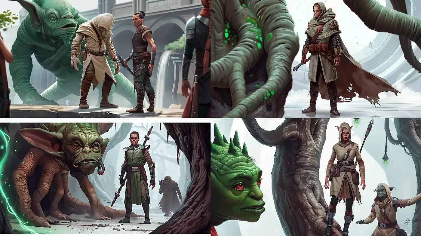 Evocative Stylization in Fantastical Realms with a Blend of Organic and Urban Elements - Midjourney sref style