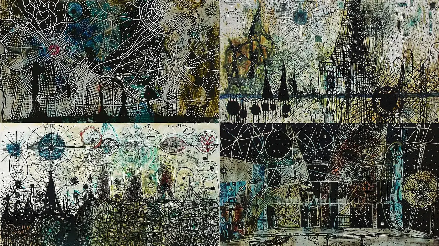 Multifaceted Abstract Expressionism with a Dreamlike Quality - Midjourney sref style
