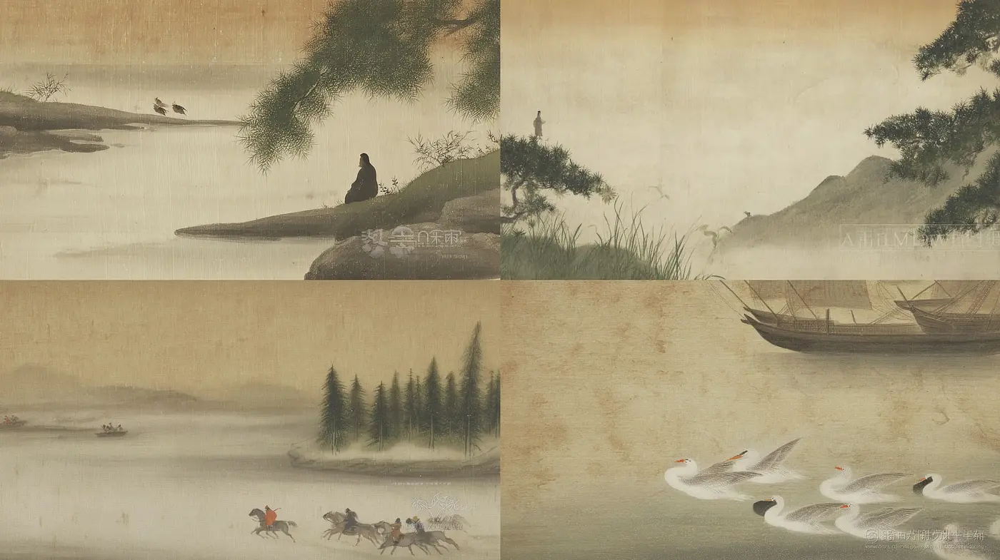 Serene Asian Landscape with Traditional Artistic Influences - Midjourney sref style