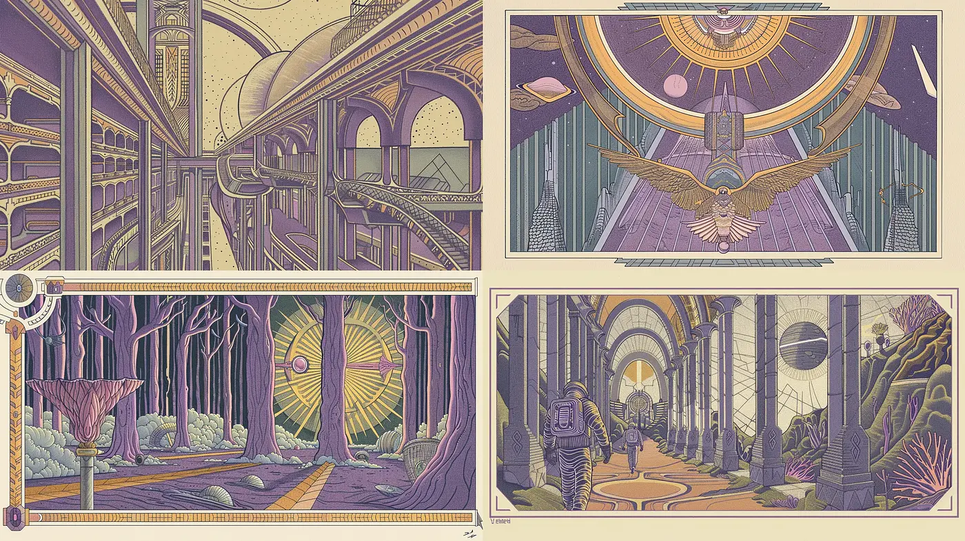 Ethereal Art Nouveau Dreamscapes with Muted Twilight Palette - Midjourney sref style
