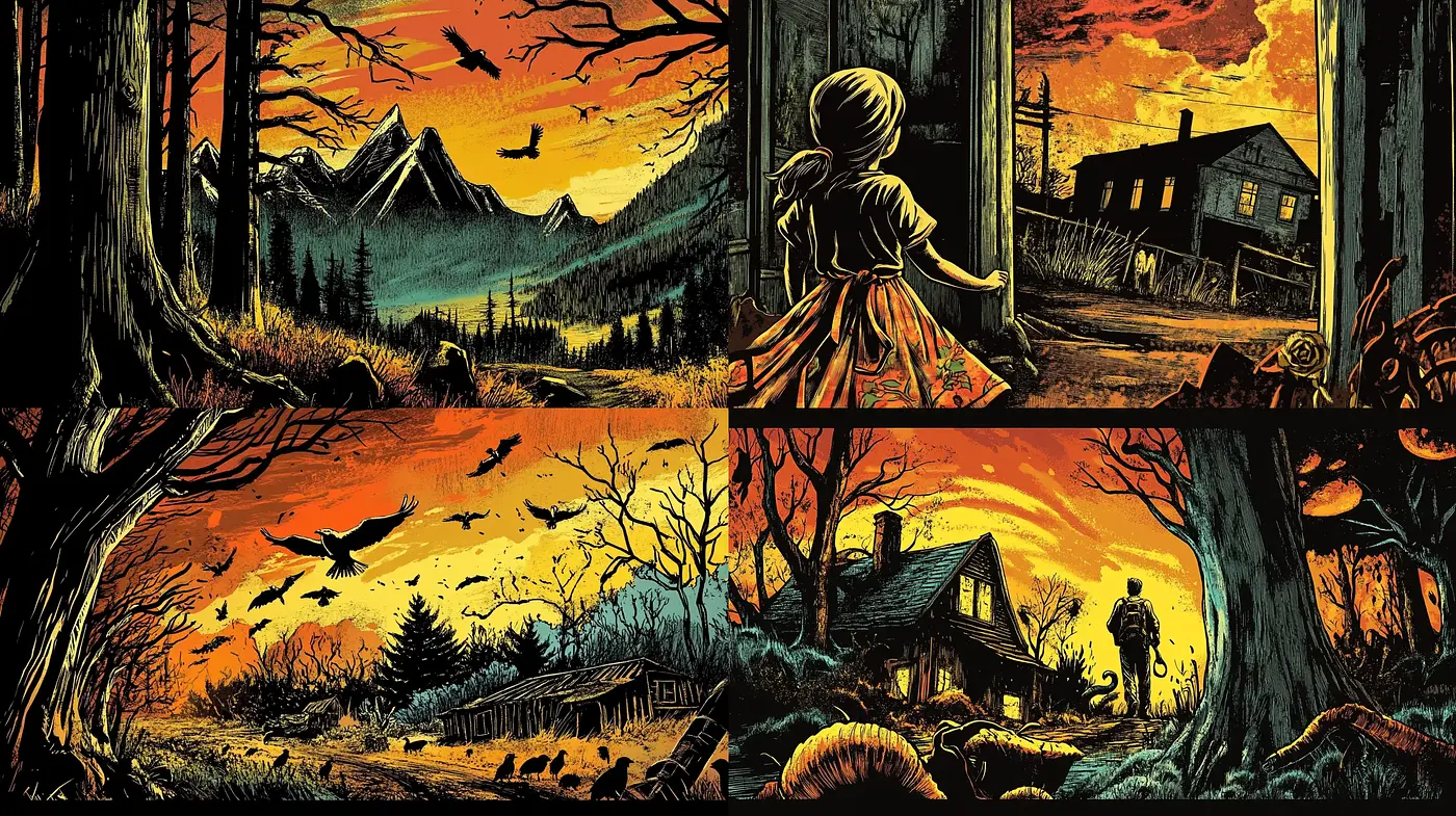 Twilight Hues in Stylized Rustic Scenery - Midjourney sref style