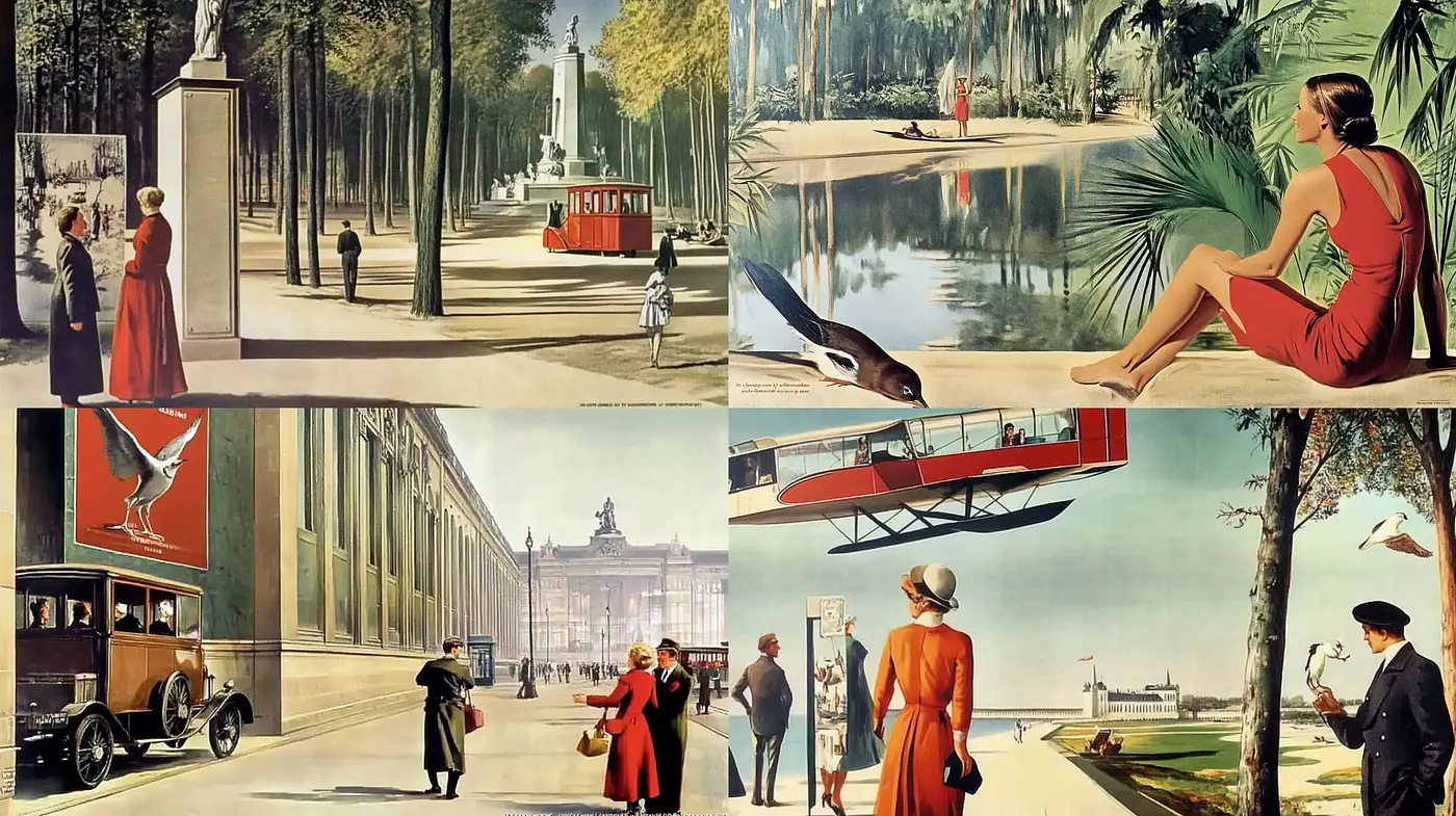 Elegant Retrofuturism: A Stylized Blend of Past and Future - Midjourney sref style