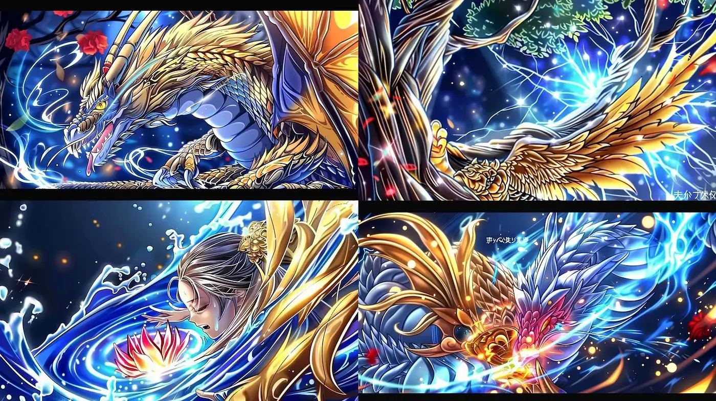 Dynamic and vibrant fantasy artwork with mythical elements - Midjourney sref style