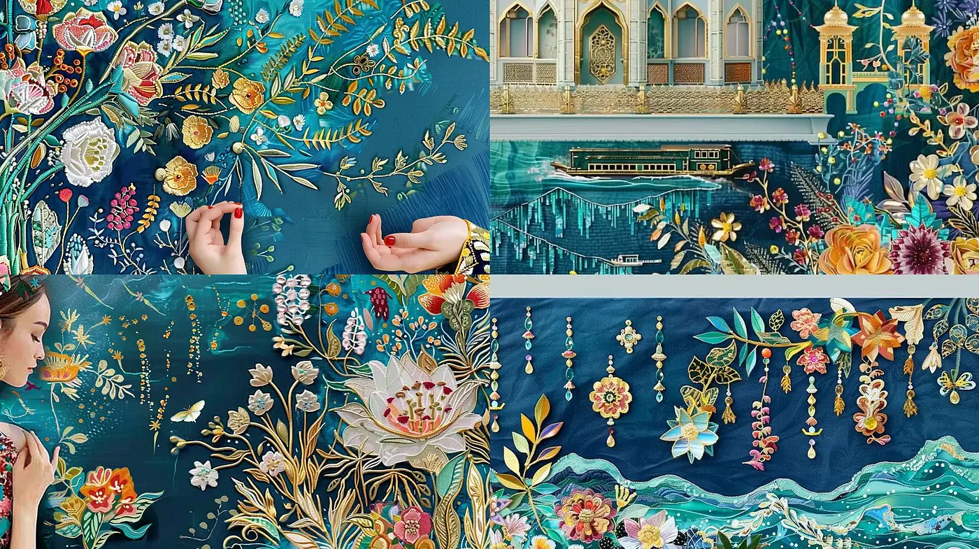 Emerald Botanical Tapestry – A Fusion of Floral Motifs and Gilded Accents - Midjourney sref style