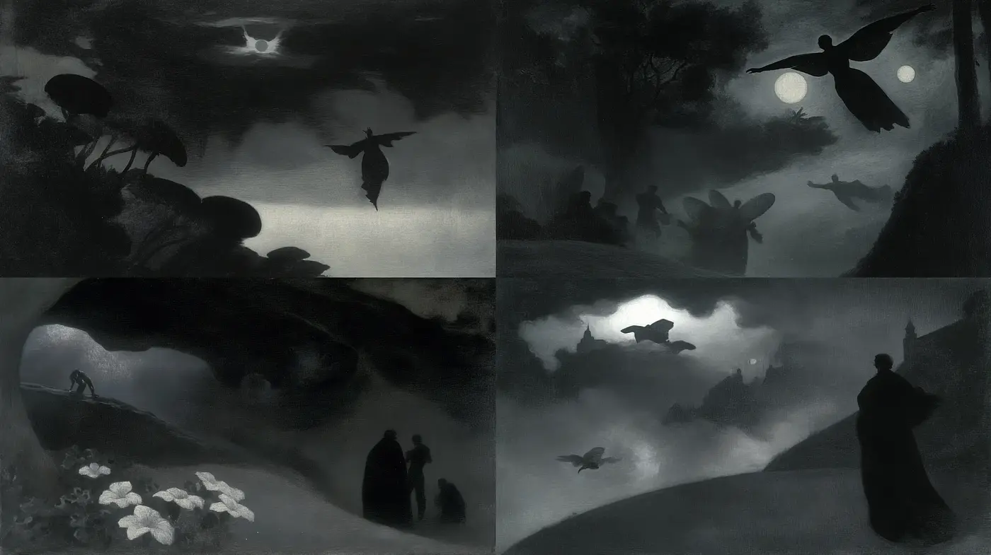 Mystic Nocturnal Dreamscapes with Ethereal Textures - Midjourney sref style