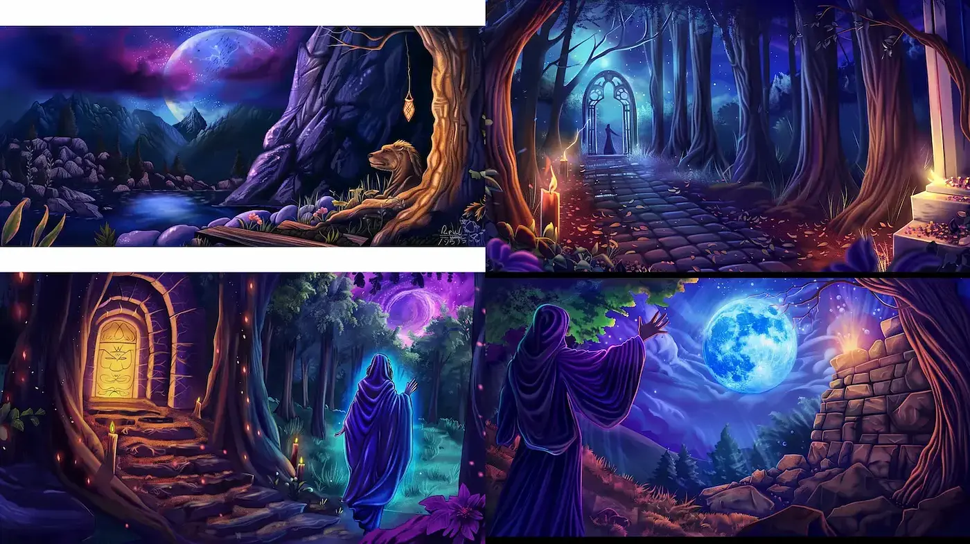 Enchanted Nocturnal Woods with a Mystical Essence - Midjourney sref style