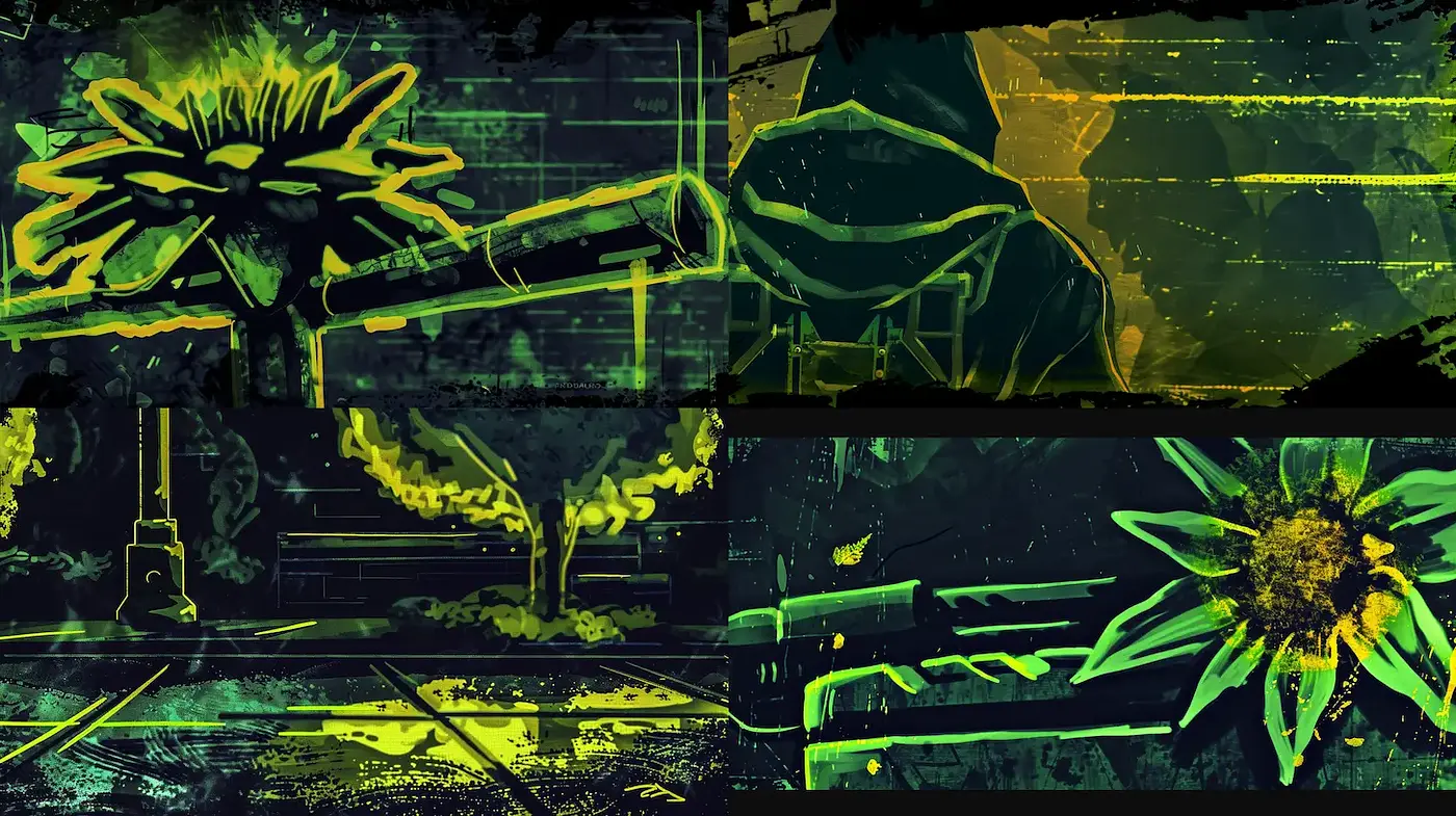 Cyberpunk-inspired illustrations with a vibrant and textured aesthetic - Midjourney sref style