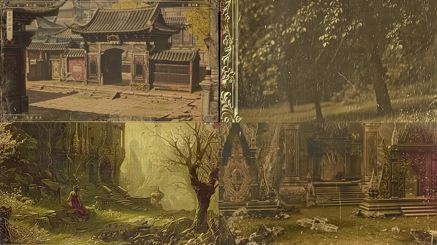 Intricate and Ethereal Landscape with Historical Influence - Midjourney sref style