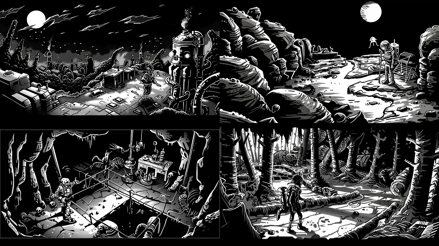 Monochromatic Futuristic Nocturne - Midjourney sref style