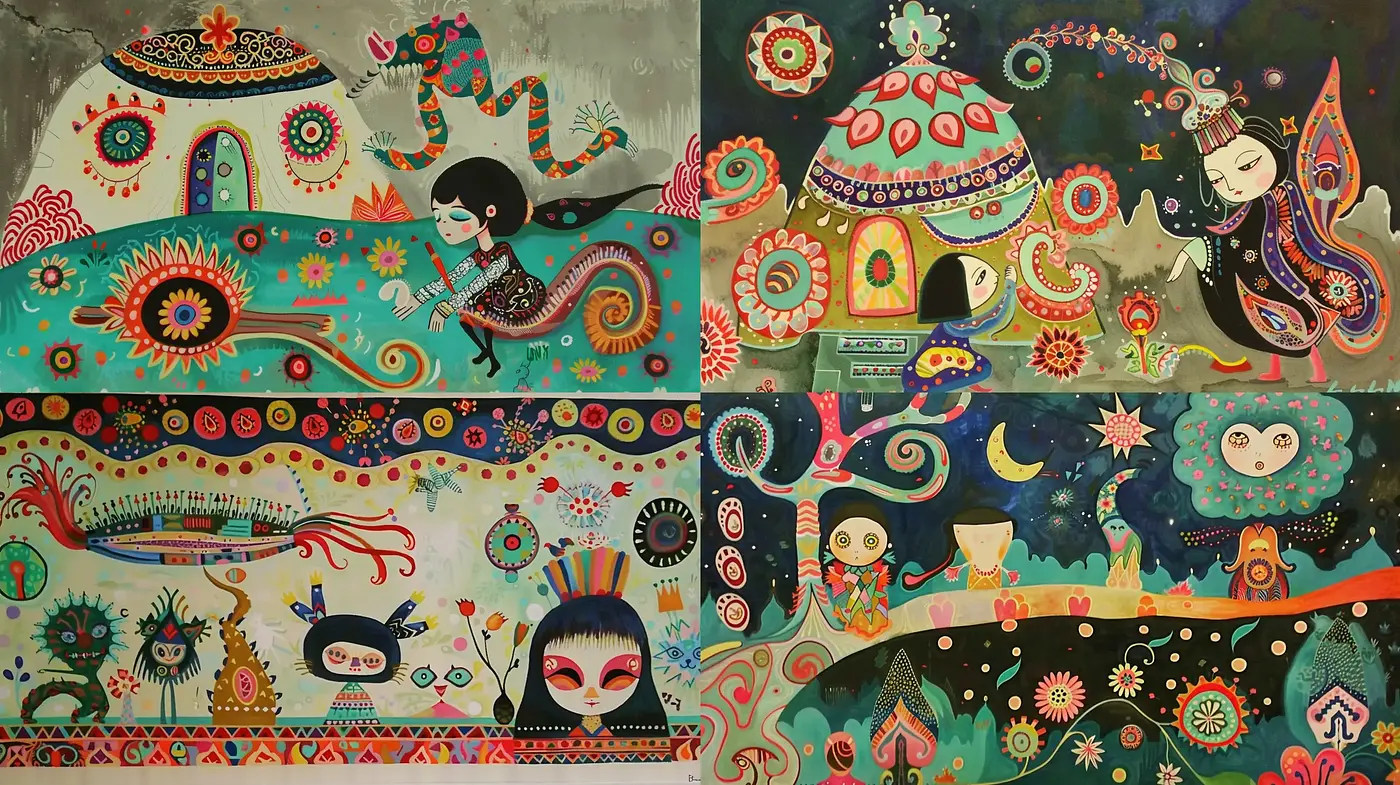 Enchanted Folklore Fusion with Vibrant Ornamental Essence - Midjourney sref style