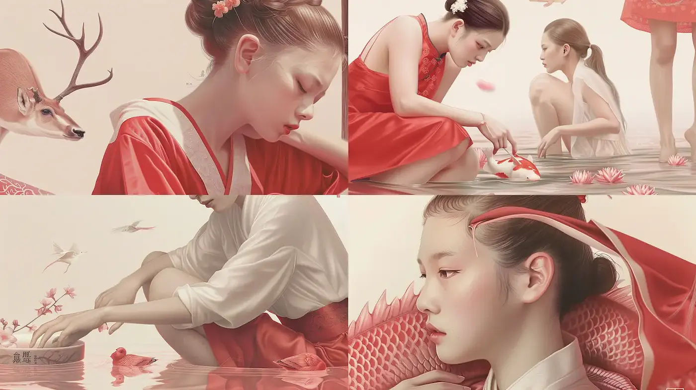 Contemporary Asian Aesthetic with Serene Nature Elements - Midjourney sref style