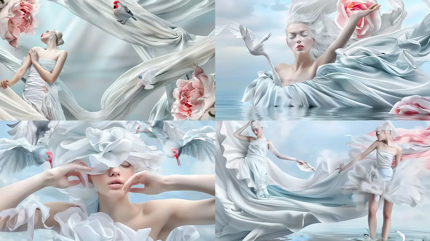 Ethereal Whimsy: Drapery and Grace in a Serene Color Narrative - Midjourney sref style