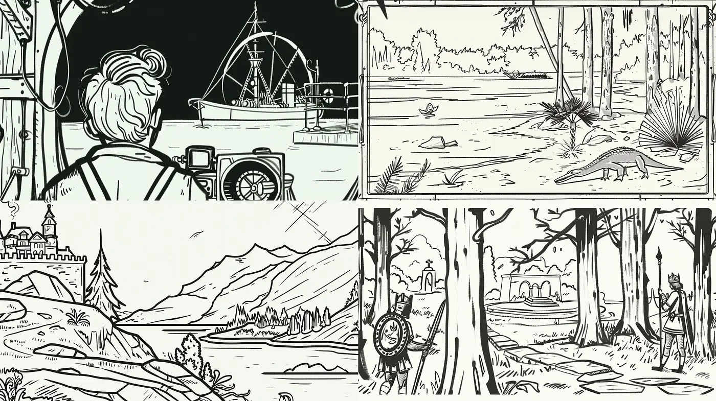Monochromatic Nostalgic Vistas: A Study in Ink and Line - Midjourney sref style